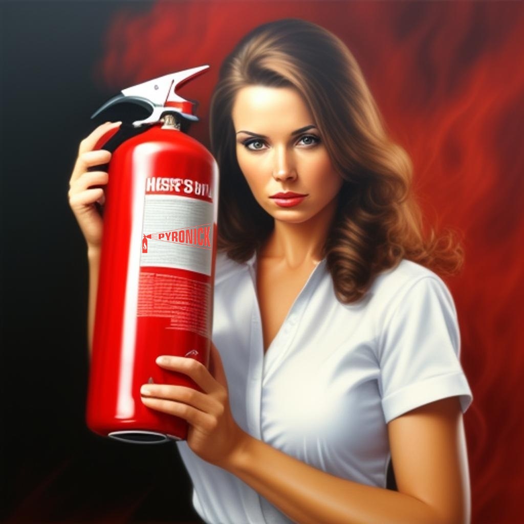 woman holds a fire extinguisher